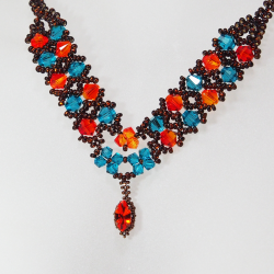 Necklace Copper brass - Double V Yovela Red - Necklace Copper brass - Laiton cuivre